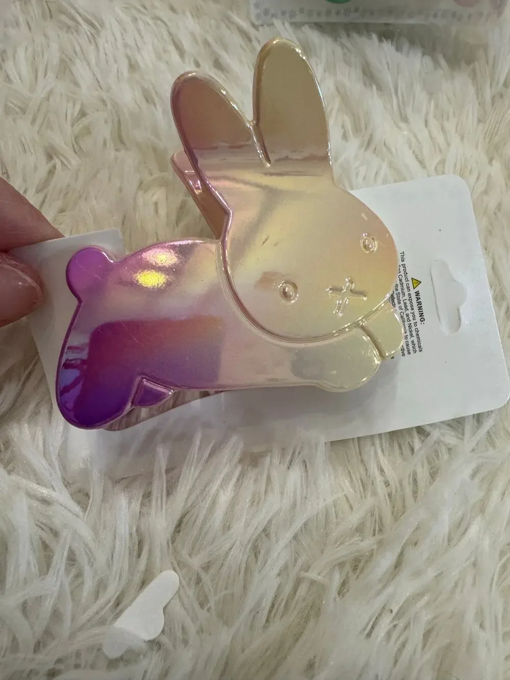 Miffy hair claw clip with iridescent gradient from purple to gold